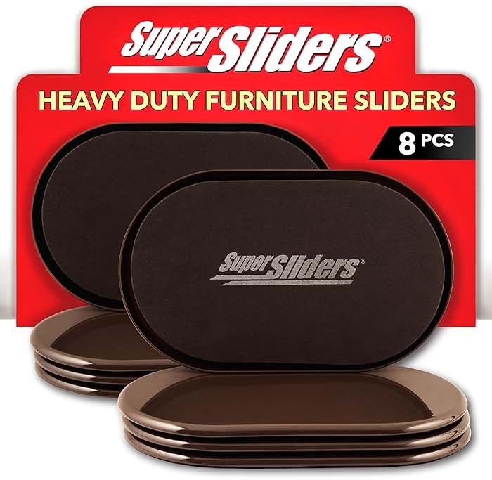 Super Sliders 5-3/4" x 9-1/2" XL Oval Reusable Furniture Sliders for Carpet, Anti-Slip Protective Furniture Moving Pads for Beds, Sofas, Dressers, Set of 8, Brown - Product Image