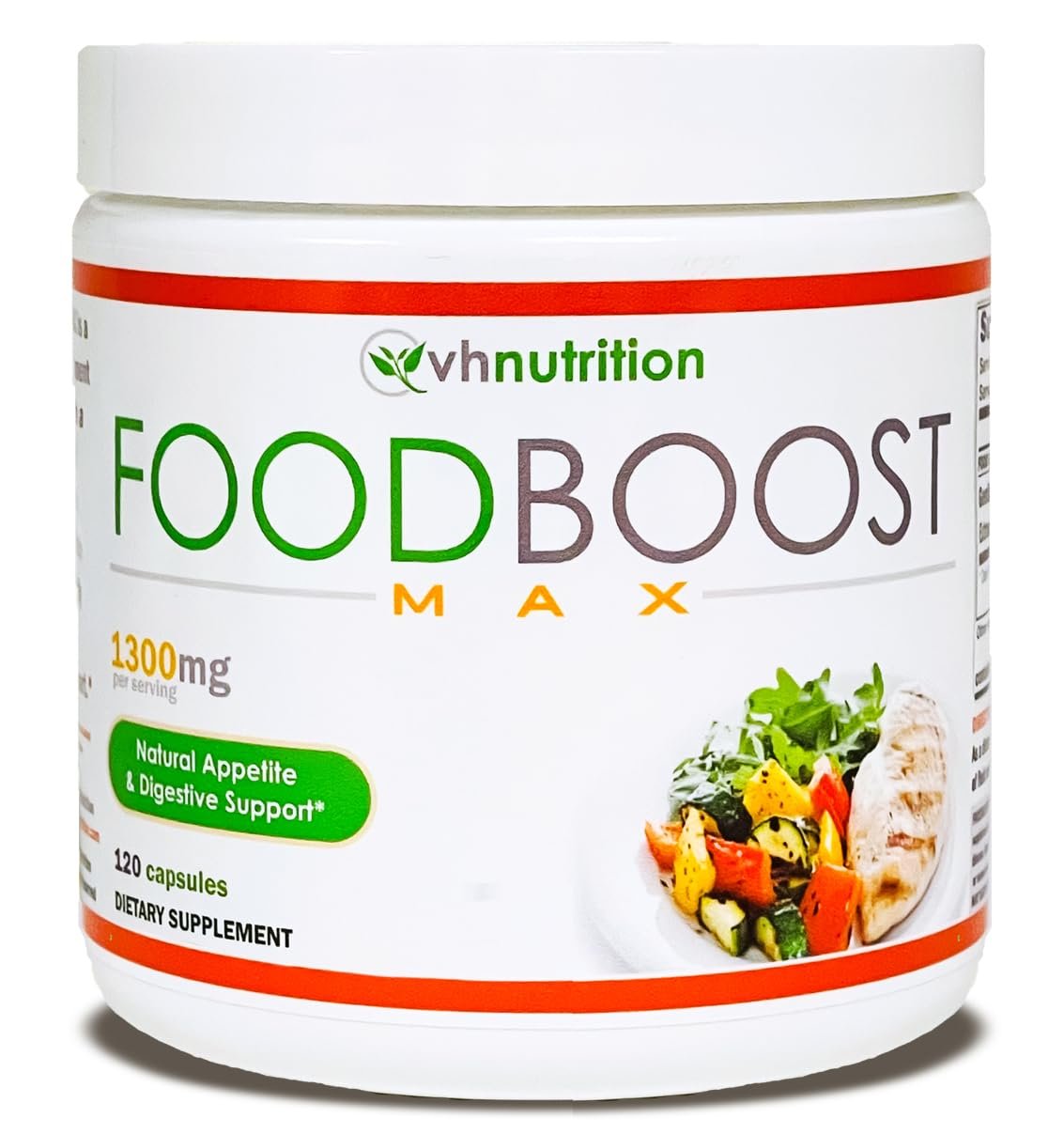 VH Nutrition | FoodBoost MAX | 1300mg Appetite Stimulant* Weight Gain Pills* for Men and Women | Formulated with Gentian, Turmuric, Fennel | 120 Capsules - Product Image