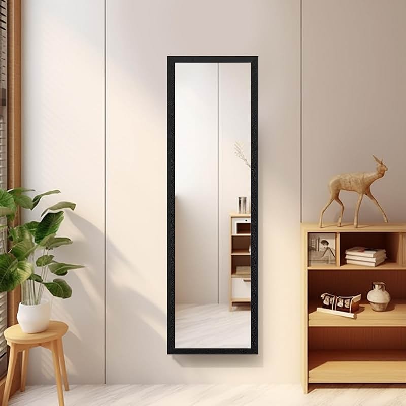 Beauty4U Full Length Wall Mirror - Explosion-Proof, Rectangular Float Framed for Room Decor, 50" x 14", Black - Product Image