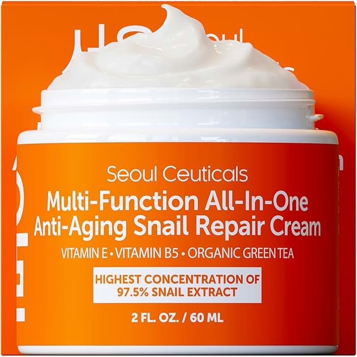 SeoulCeuticals Snail Mucin Moisturizer 97.5% - Korean Skin Care Snail Repair Cream - Day & Night Anti Aging K Beauty Skincare Cruelty Free 2oz - Product Image
