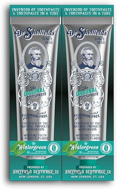 Dr. Sheffield’s Certified Natural Toothpaste (Wintergreen) - Great Tasting, Fluoride Free Toothpaste/Freshen Your Breath, Whiten Your Teeth, Reduce Plaque (2-Pack) - Product Image