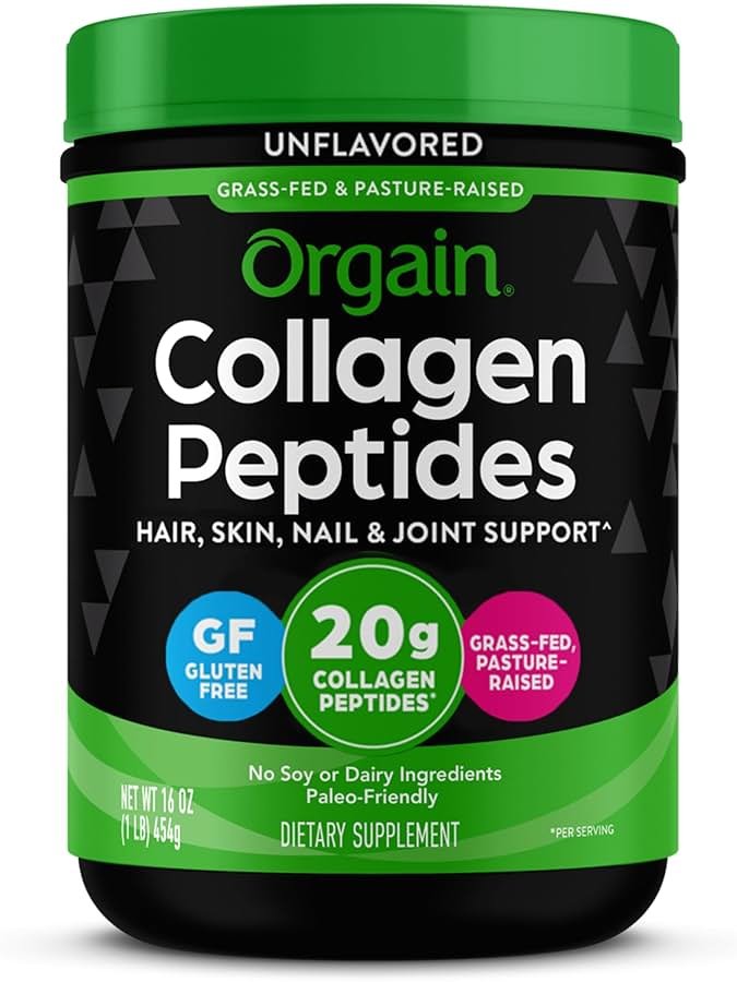 Orgain Hydrolyzed Collagen Peptides Powder For Women & Men, 20g Grass Fed Collagen, Unflavored - Hair, Skin, Nail, & Joint Support Supplement, Paleo & Keto, Non-GMO, Type I and III, 1lb - Product Image