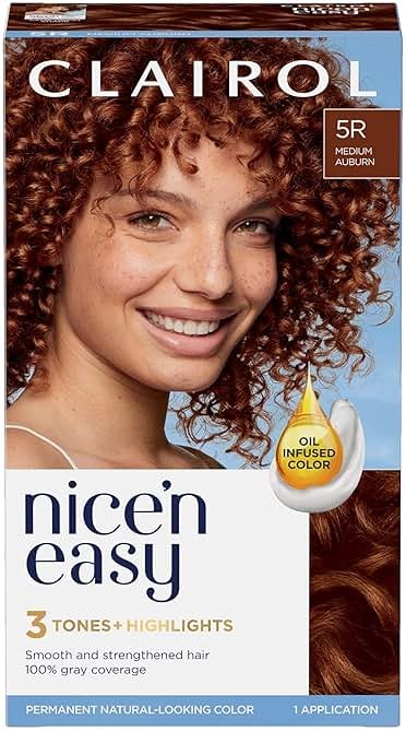 Clairol Nice'n Easy Permanent Hair Dye, 5R Medium Auburn | 100% Gray Coverage | Long‑Lasting, Natural‑Looking Color & Shine | Pack of 1 - Product Image