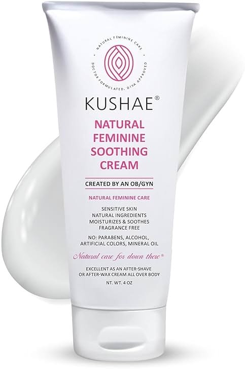 Kushae Feminine Soothing After Shave Cream - OB/GYN Made, Natural, Fragrance Free, Aloe-Based, pH Balanced Intimate Moisturizer for Women 4oz - Product Image