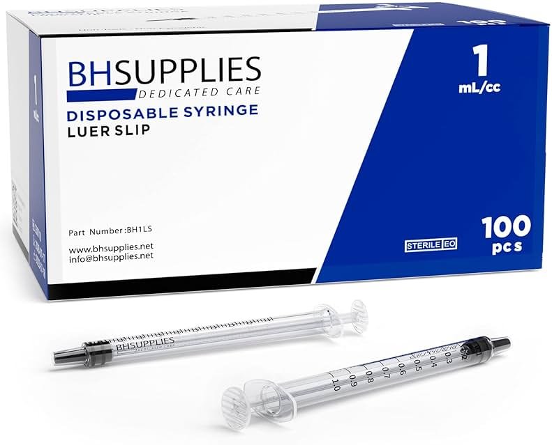 BH Supplies 1mL Luer Slip Tip Syringes (No Needle) - Sterile, Individually Wrapped - 100 Syringes - Product Image