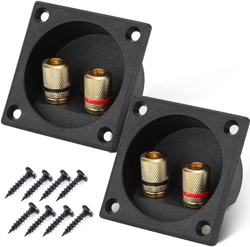Facmogu 2PCS 2.2 Inch Square 2-Way Speaker Box Terminal Cup with Banana Plugs, Screw Type Binding Post Subwoofer Box Speaker Terminal Plates for DIY Home Car Stereo Subwoofer - Product Image