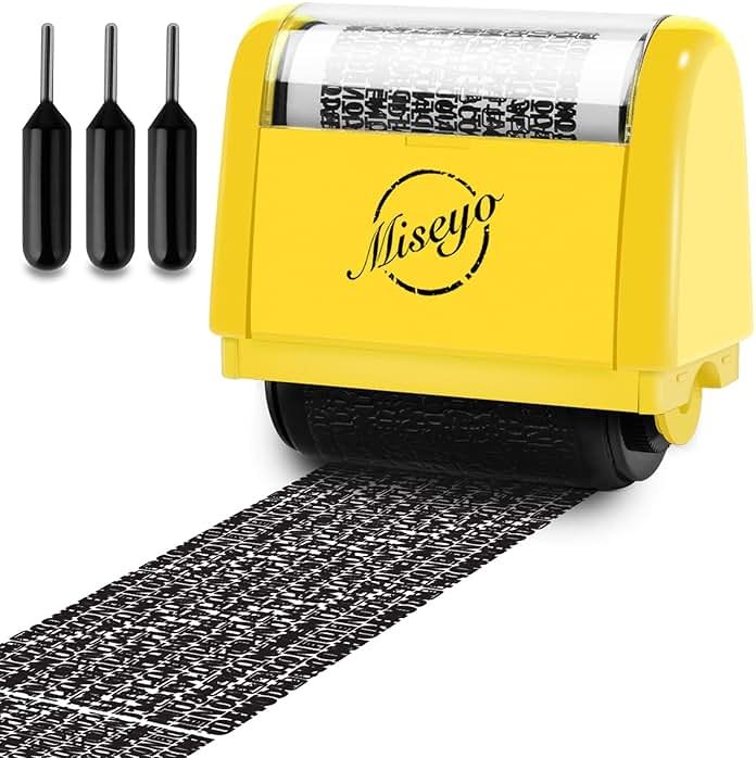 Miseyo Wide Identity Theft Protection Roller Stamp Set - Yellow (3 Refill Ink Included) - Product Image