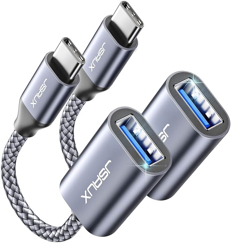 JSAUX USB C to USB 3.0 Adapter [2 Pack], USB C Male to USB Female OTG Cable Adapter Compatible with MacBook Pro/Air, iPhone 17 Pro Max/iPhone Air/17e/16e/16/15 Series, Samsung Galaxy S25/S24/S23 - Product Image