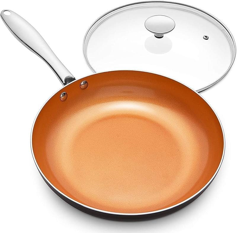 MICHELANGELO Frying Pan with Lid, Nonstick 8 Inch Frying Pan with Ceramic Titanium Coating, Copper Fry Pan with Lid, Small Fry Pan 8 Inch, Nonstick Fry Pans - Product Image