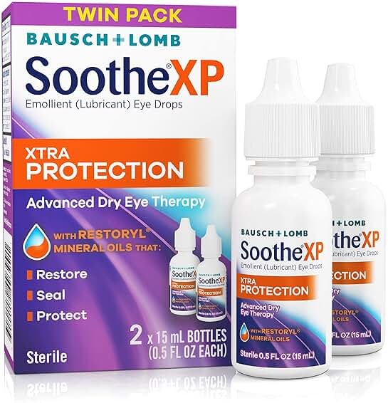 Soothe XP Eye Drops for Dry Eye Symptoms, Xtra Protection Lubricating Eye Drops, Restores Moisture, Relieves Irritation and Protects Against Tear Loss, Advanced Dry Eye Therapy, 0.5 Fl Oz (Pack of 2) - Product Image