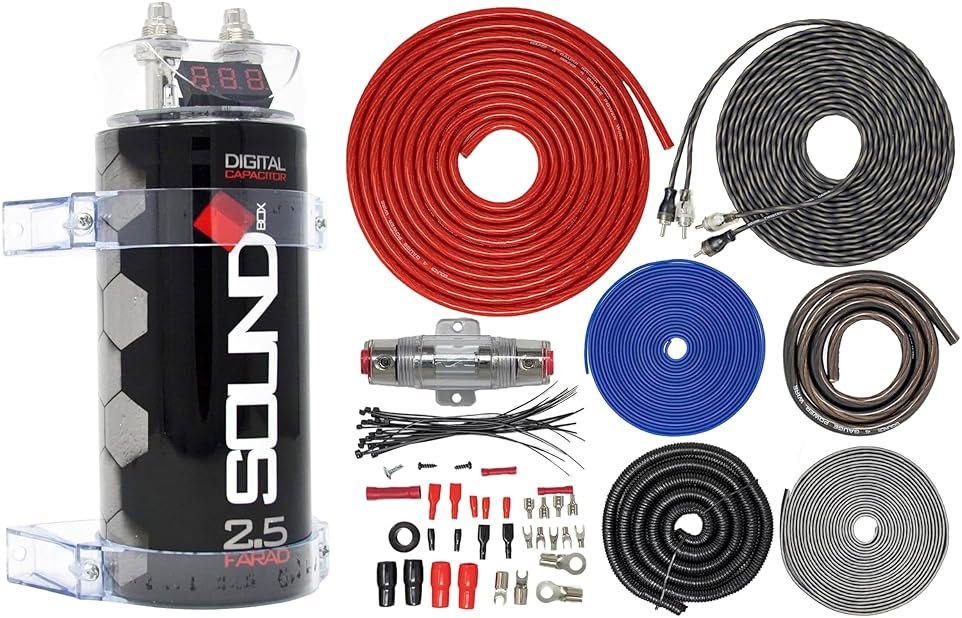 SoundBox 4 Gauge Amp Kit Amplifier Install Wiring & 2.5 Farad Digital Capacitor, 2300W Peak - Product Image