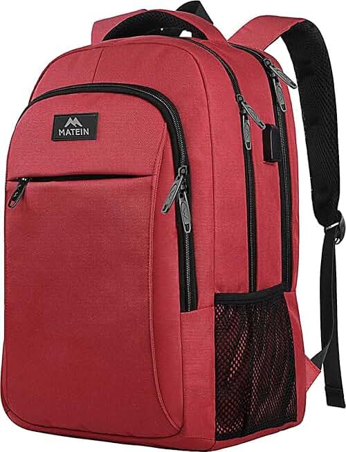 MATEIN Laptop Backpack for Women, Water Resistant College School Bookbag Fits 15.6 Inch Computer for Student Supplies & Accessories, Anti Theft Sturdy Underseat Personal Item Travel Backpack, Red - Product Image