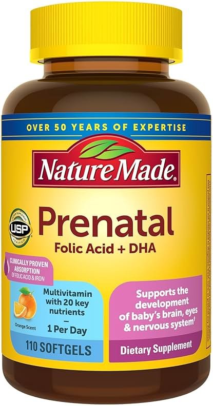 Nature Made Prenatal Vitamins for Women with Folic Acid + DHA, Prenatal Vitamin and Mineral Supplement for Daily Nutritional Support, 110 Softgels, 110 Day Supply - Product Image