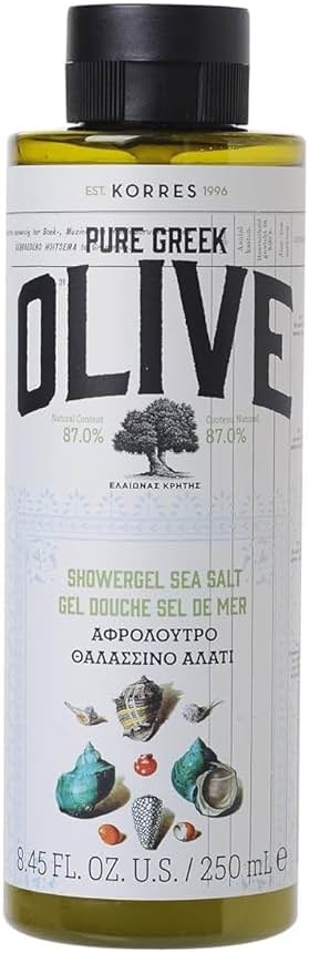 KORRES Pure Greek Olive Shower Gel, Sea Salt, 8.45 Fl Oz | With Cretan Olive Leaf Extract, Active Aloe & Wheat Proteins; foaming olive oil formula, 8.45 Fl Oz. - Product Image