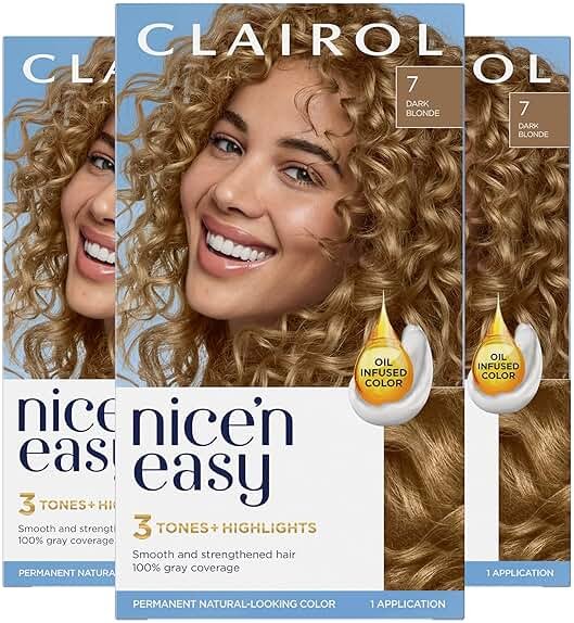 Clairol Nice'n Easy Permanent Hair Dye, 7 Dark Blonde | 100% Gray Coverage | Long‑Lasting, Natural‑Looking Color & Shine | Pack of 3 - Product Image