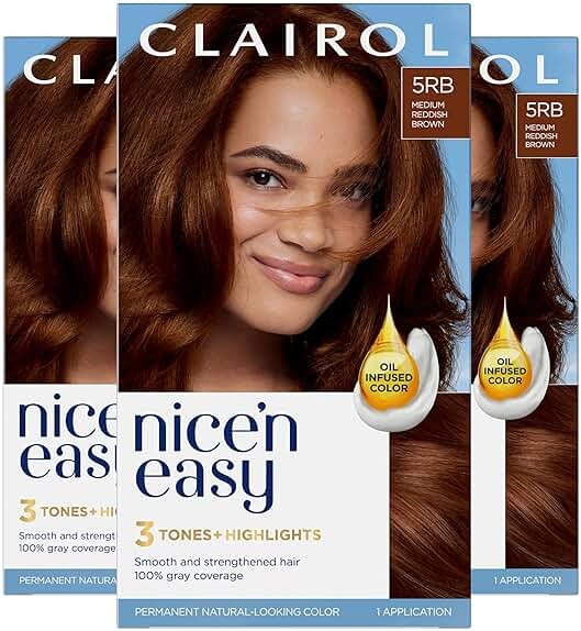 Clairol Nice'n Easy Permanent Hair Dye, 5RB Medium Reddish Brown | 100% Gray Coverage | Long‑Lasting, Natural‑Looking Color & Shine | Pack of 3 - Product Image