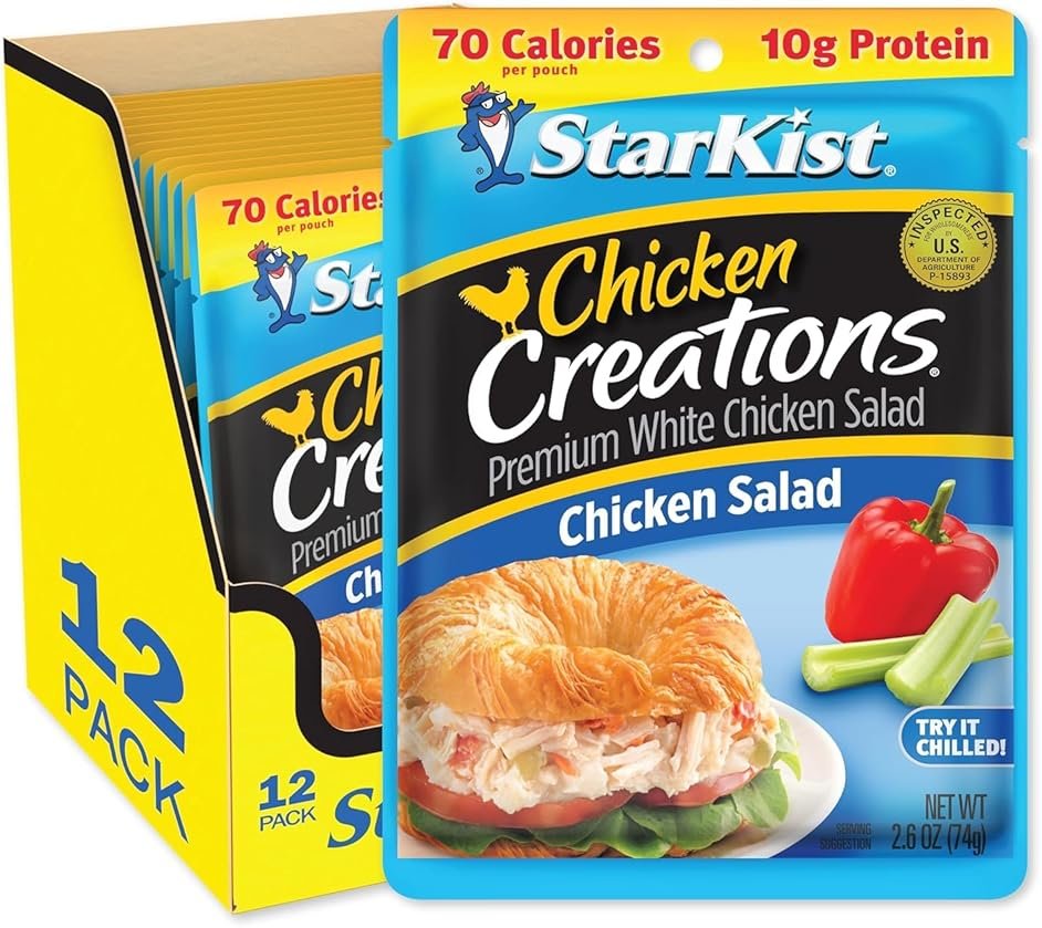 StarKist Chicken Creations Chicken Salad Pouch (2.6 oz - 12 Pack) Fully Cooked White Meat, 10g Protein Per Serving, Gluten Free, Soy Free, No Draining, Ready to Eat for Salad and Sandwiches - Product Image