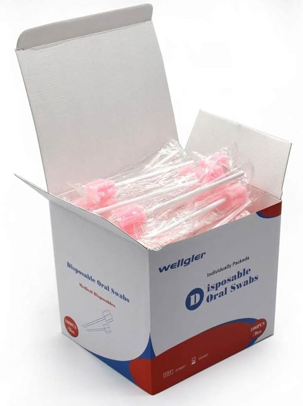 Wellgler's Oral Care Swabs Disposable- Pink 100 Counts - Product Image
