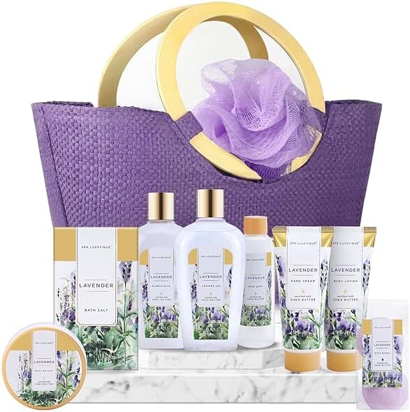 Spa Luxetique Gift Baskets for Women, Spa Gifts for Women - 10pcs Lavender Bath and Body Sets with Body Lotion, Bubble Bath, Relaxing Spa Sets, Birthday Mothers Day Gifts for Mom - Product Image