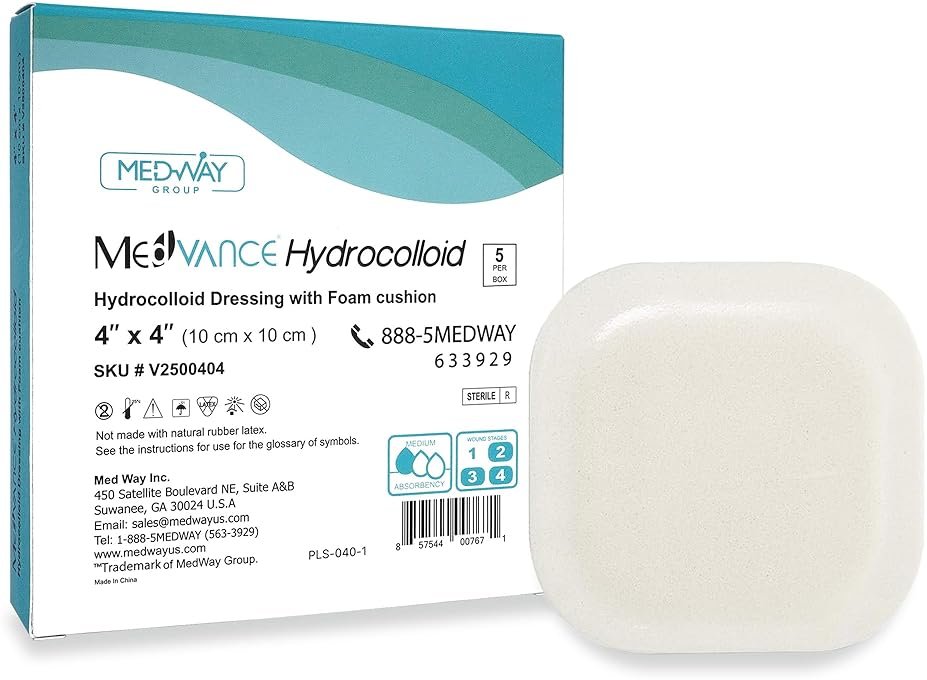 MedVance TM Hydrocolloid – Bordered Hydrocolloid Adhesive Dressing with Foam Cushion 4"X 4" Box of 5 dressings - Product Image