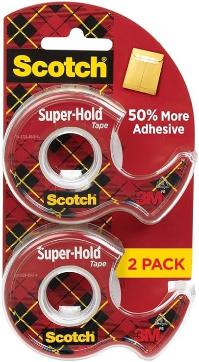 Scotch Super-Hold Tape, 2 Rolls, Transparent Finish, 50% More Adhesive, Trusted Favorite, 3/4 x 600 Inches, Dispensered (198DM-2) - Product Image