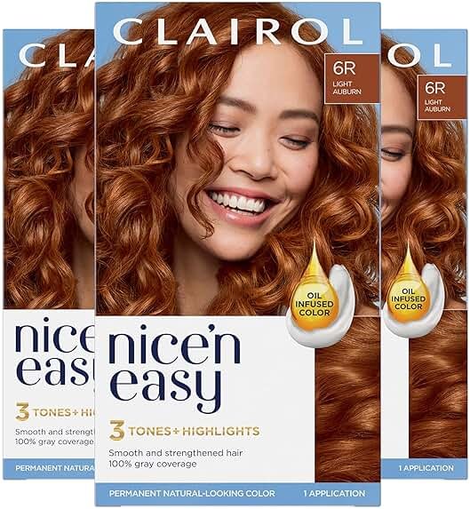 Clairol Nice'n Easy Permanent Hair Dye, 6R Light Auburn | 100% Gray Coverage | Long‑Lasting, Natural‑Looking Color & Shine | Pack of 3 - Product Image