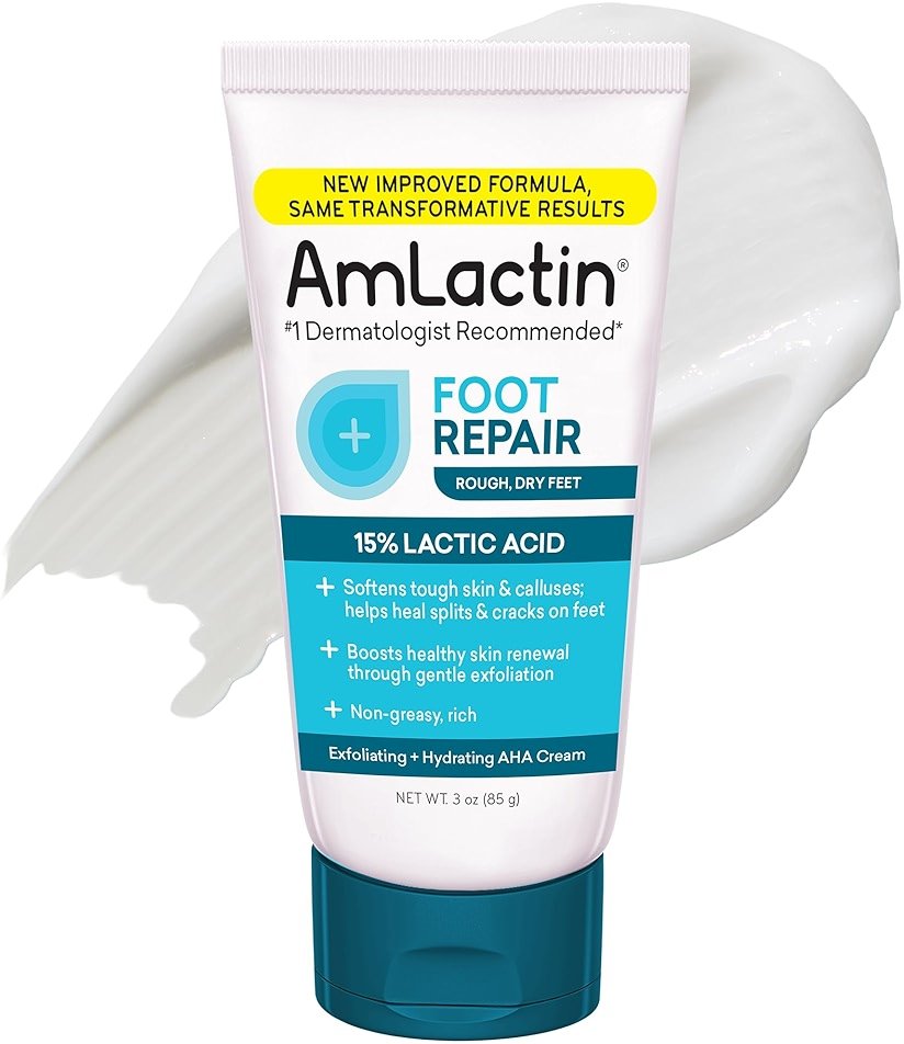 AmLactin Foot Repair Cream - Therapeutic Foot Cream for Dry Cracked Heels and Feet - Callus Softener - No-Scrub Exfoliator and Moisturizer with 15% Lactic Acid AHA - 3 oz (Packaging May Vary) - Product Image