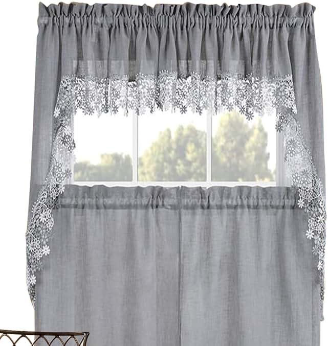 Collections Etc Miles Kimball Lillian Macrame Swag Pair, Gray, One Size Fits All - Product Image