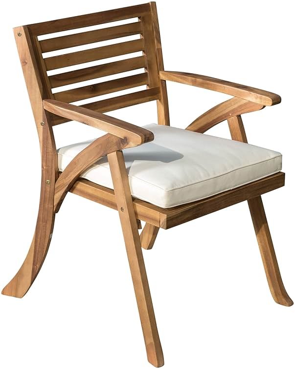 Christopher Knight Home Hermosa Outdoor Acacia Wood Arm Chairs, 2-Pcs Set, Teak Finish / Cream - Product Image