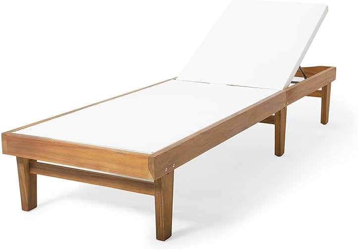 Christopher Knight Home Summerland Outdoor Mesh Chaise Lounge with Acacia Wood Frame, Teak Finish / White Mesh - Product Image