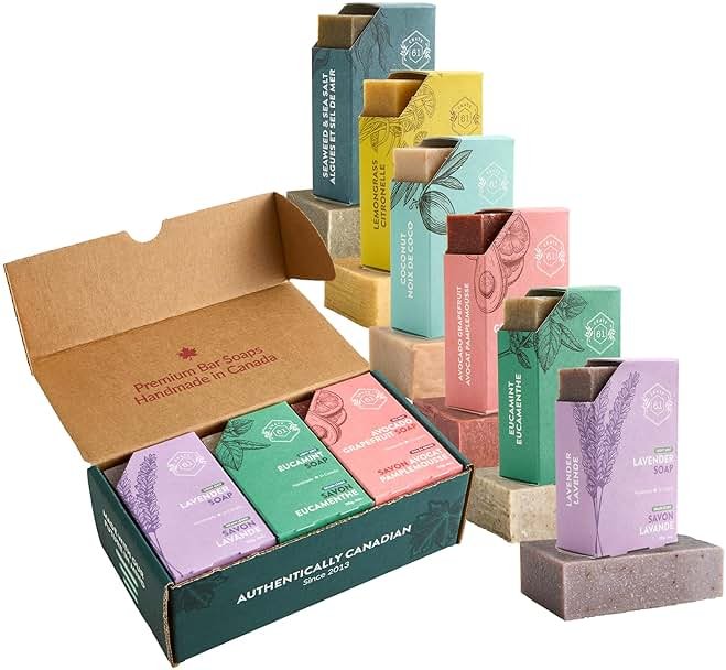 Crate 61, Handmade in Canada, Plant Based Cold Process Natural Bar Soap, With Premium Essential Oils, Dry Skin, Pack of 6 (Most Popular) - Product Image
