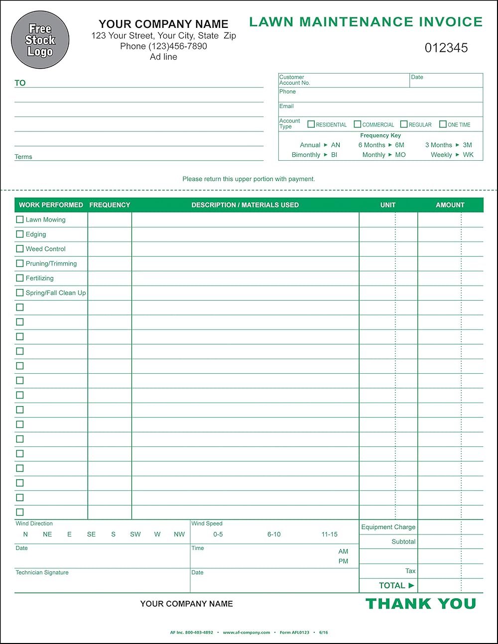Lawn Maintenance Invoice, 3 Copy Triplicate, 8.5"x11" - Personalized (100 Forms) - Product Image
