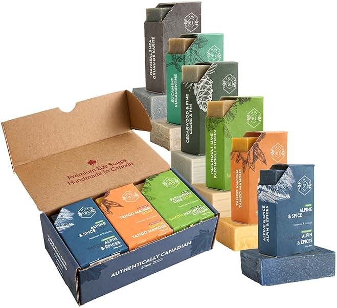 Crate 61 Organics, Handmade in Canada, Plant Based Cold Process Natural Bar Soap, With Premium Essential Oils, Dry Skin, Pack of 6 (For Him) - Product Image