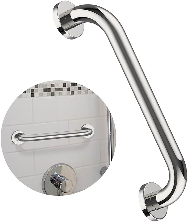 12 Inch Stainless Steel Shower Grab Bar - ZUEXT Shower Handle, Bathroom Balance Bar - Safety Hand Rail Support - Handicap, Elderly, Injury, Senior Assist Bath Handle (w/Self-Adhesive Stick-on Hook) - Product Image
