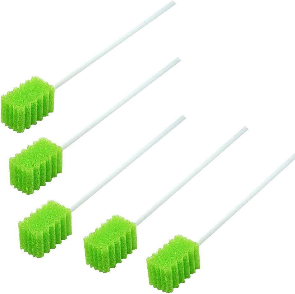 MUNKCARE Treated Oral Swabs with Dentifrice- Flavored Dental Swabs Individually Wrapped Fruit Green Tooth Shape for Oral Cavity Cleaning Sponge Swab, Box of 100 Counts - Product Image