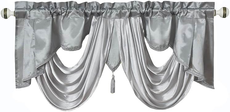 GOHD Valarie Fancy Window Valance. 54 x 18. Taffeta Fabric with Soft Satin Swag. Add Some Royal luxruy Accent to Your Home. (Grey) - Product Image
