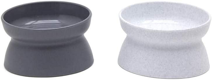 Kitty City Elevated Cat Bowls (Set of 2), Whisker-Friendly Raised Cat Food & Water Dishes, Modern Pedestal Design, Dishwasher Safe, 6.5 oz Each – White & Gray - Product Image
