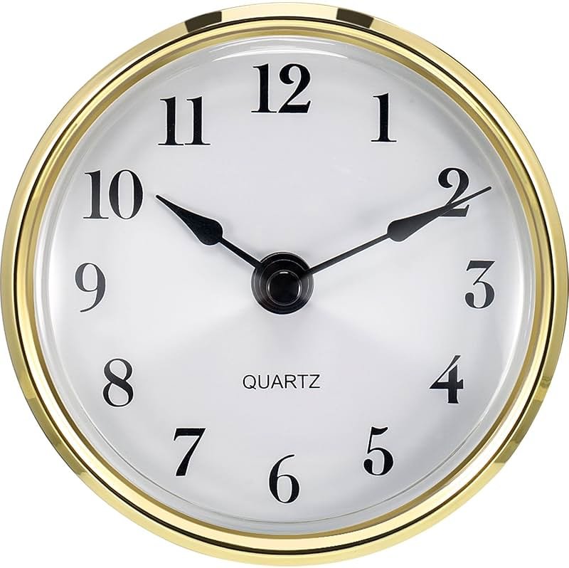 Hicarer 3-1/8 Inch (80 mm) Quartz Clock Insert Fit-up/Insert with Arabic Numeral, Gold Trim, Quartz Movement - Product Image