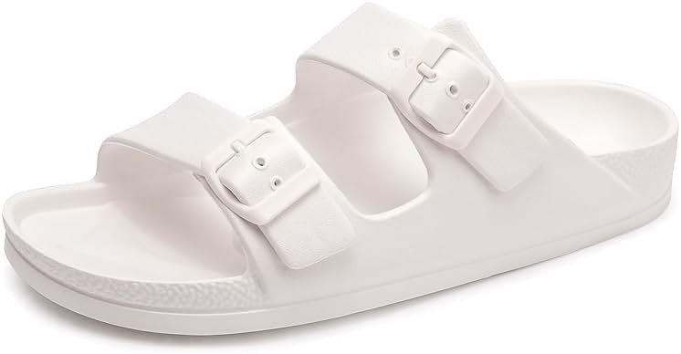 FUNKYMONKEY Women's Comfort Slides with Arch Support, Non-Slip Lightweight Foam Slip-on Flat Beach Sandals with Adjustable Buckle for Vacation & Everyday Wear - Product Image