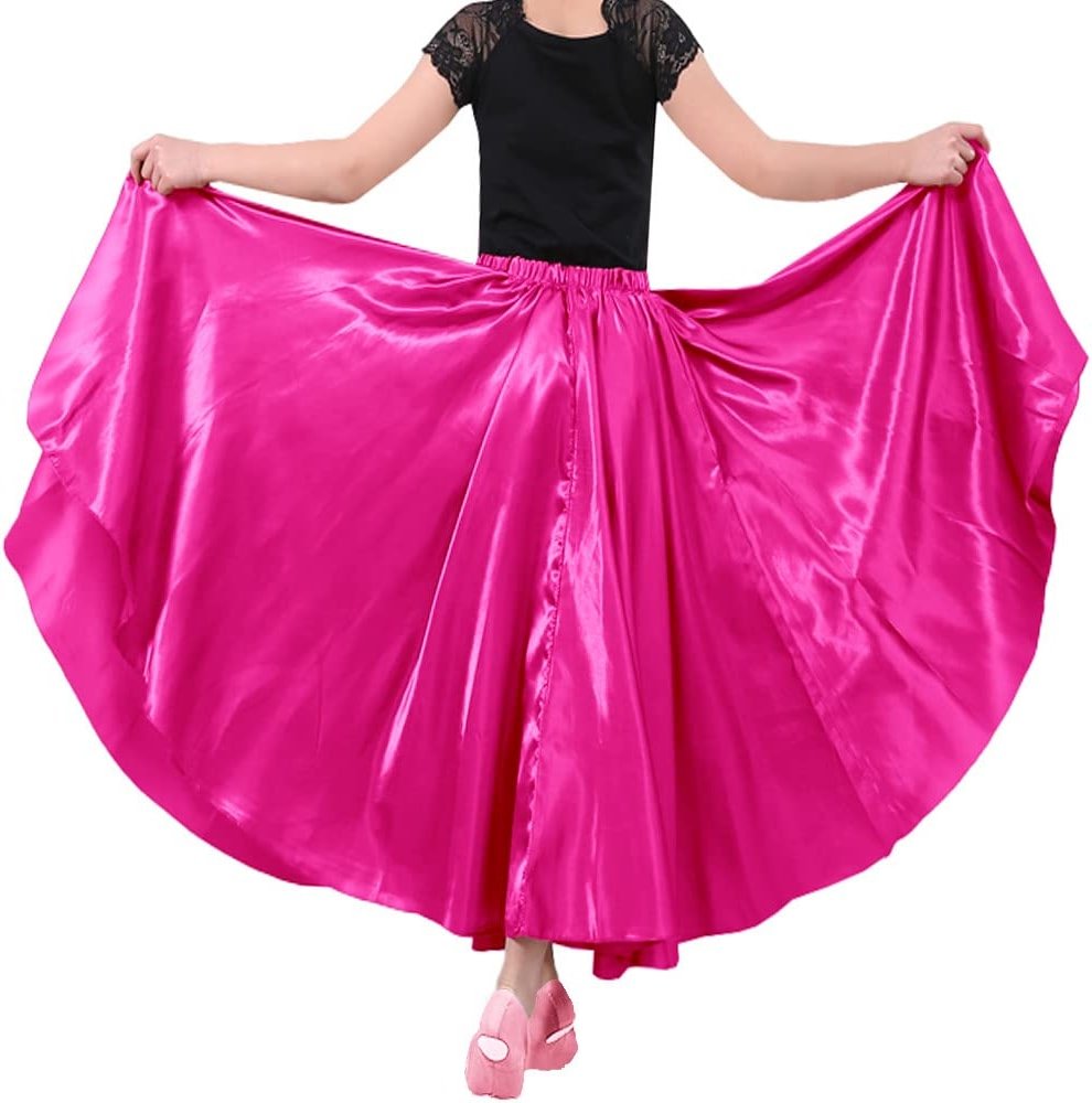 Backgarden Girls Stretched Shiny Satin Flowy Long Skirt for Belly Dance Flamenco - Product Image