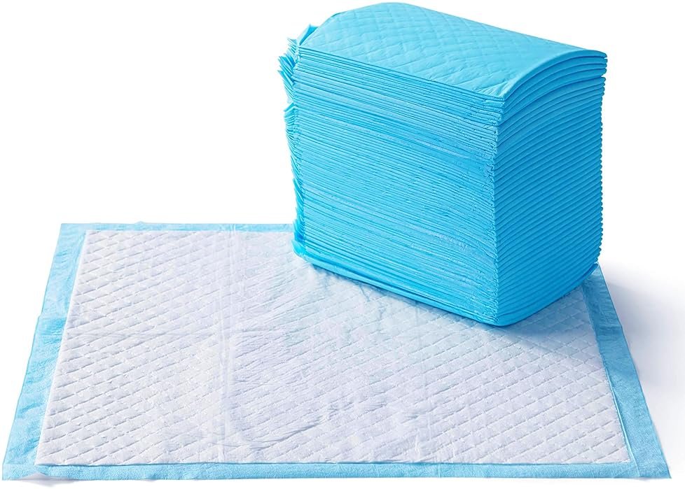 Amazon Basics Heavy Duty Dog and Puppy Pee Pads, Leak-Proof 5-Layer Super Absorbent, Quick-Dry Surface for Potty Training, Regular Size, 24x23", Blue & White, 50 Count - Product Image