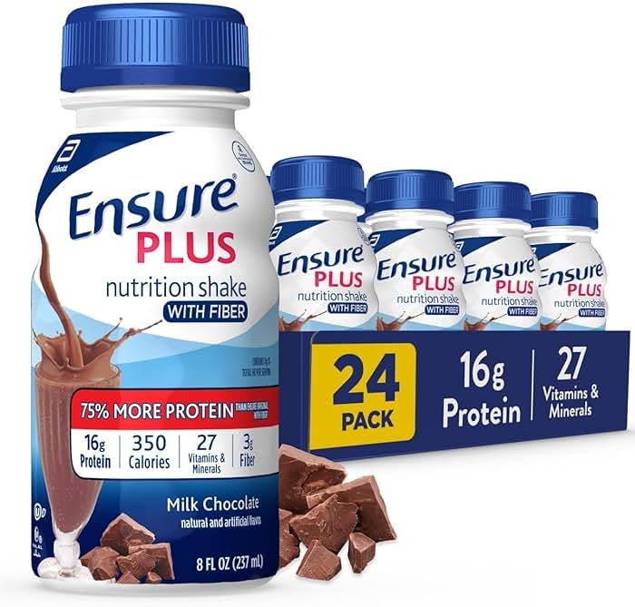 Ensure Plus Milk Chocolate Nutrition Shake with Fiber | Meal Replacement Shake | Ready to Drink | 16g Protein and 27 Vitamins and Minerals | 8 fl oz - 24 Pack - Product Image