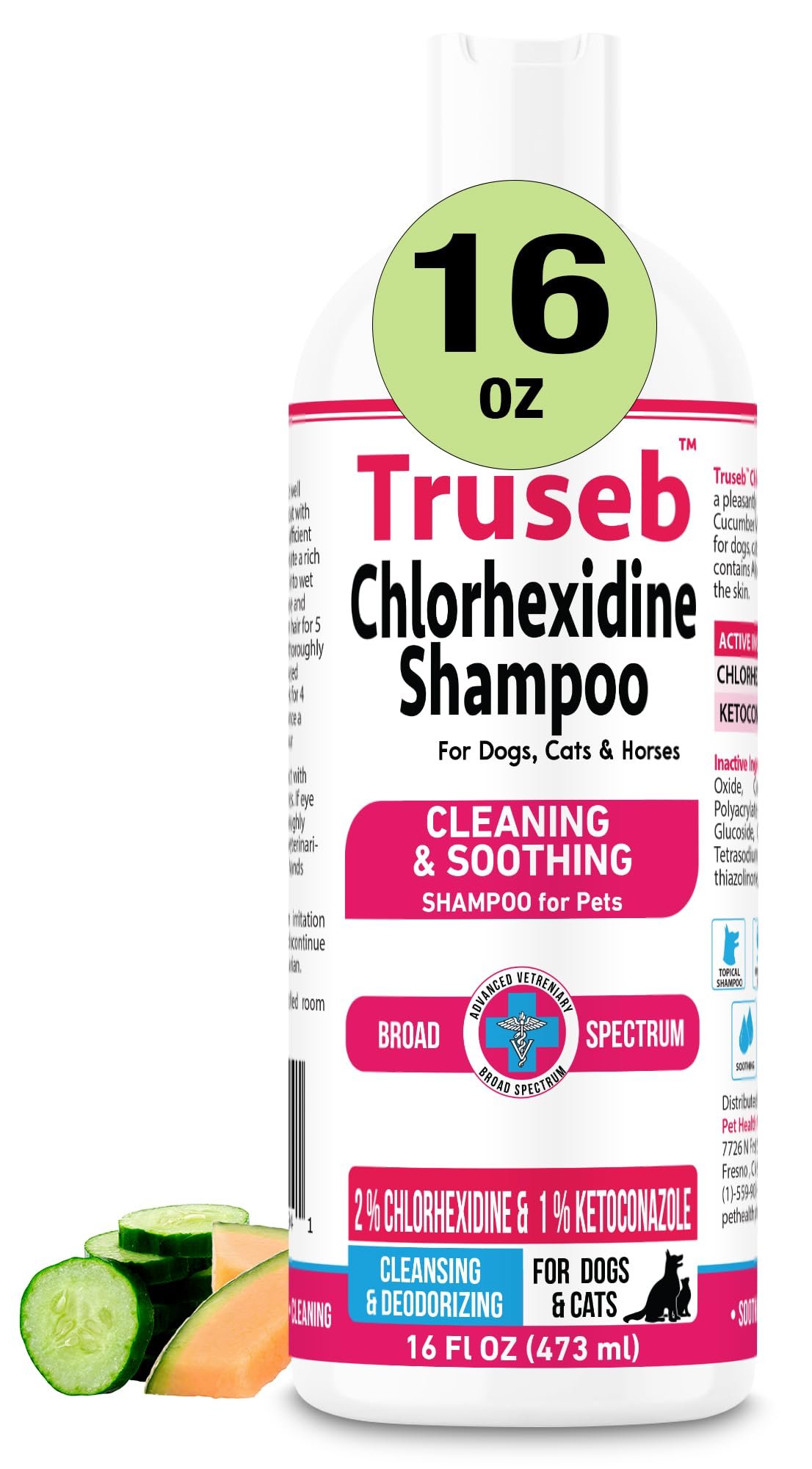 Truseb Topical Ketoconazole and Chlorhexidine Shampoo for Dogs, Cats, and Horses with Aloe - 16 oz (Ketoconazole & Chlorhexidine Shampoo, 16 oz) - Product Image