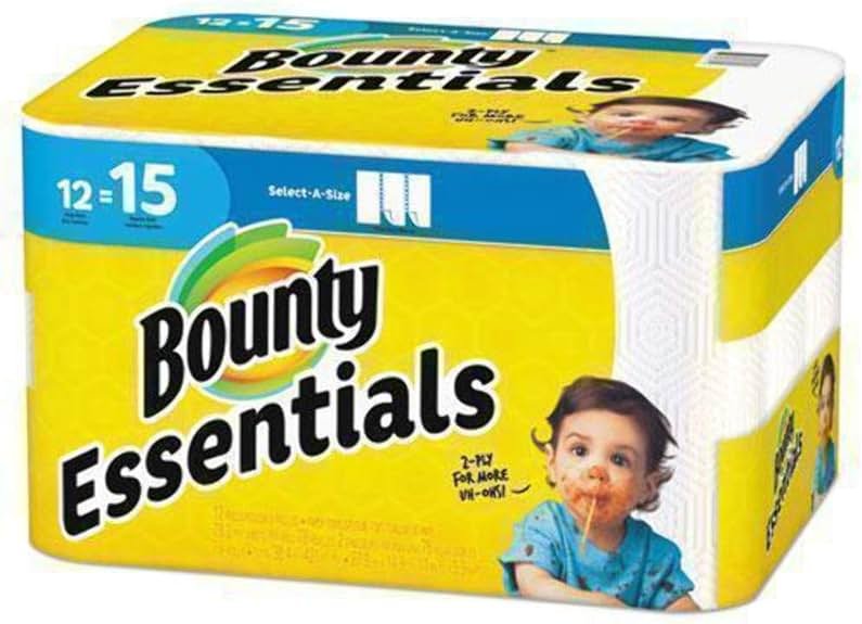 Bounty 75720 Essentials Select-A-Size Paper Towels, 2-Ply, 78 Sheets/Roll, 12 Rolls/Carton, 12 Count (Pack of 1) - Product Image