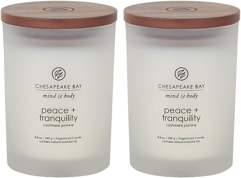 Chesapeake Bay Candle Peace + Tranquility (Cashmere Jasmine) Scented Candles Medium Size 2-Pack Perfect for Home Décor Relaxation and Gifting - Product Image