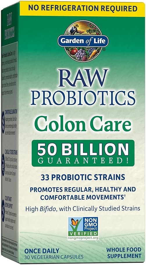 Garden of Life Probiotics for Women and Men - Raw Probiotics Colon Care 50 Billion CFU and Enzymes, Shelf Stable Once Daily Acidophilus Probiotic for Regularity and Immune Health Support, 30 Capsules - Product Image