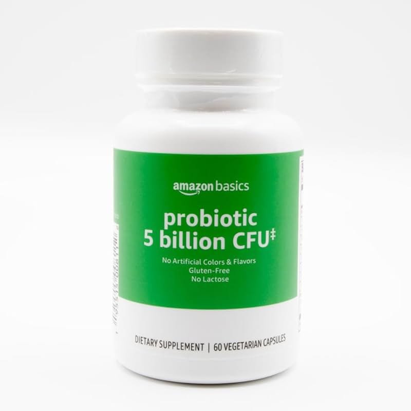 Amazon Basics Probiotic, 5 Billion CFU, No Artificial Colors & Flavors, Gluten-Free, 60 Vegetarian Capsule, Probiotics for Digestive Health - Product Image