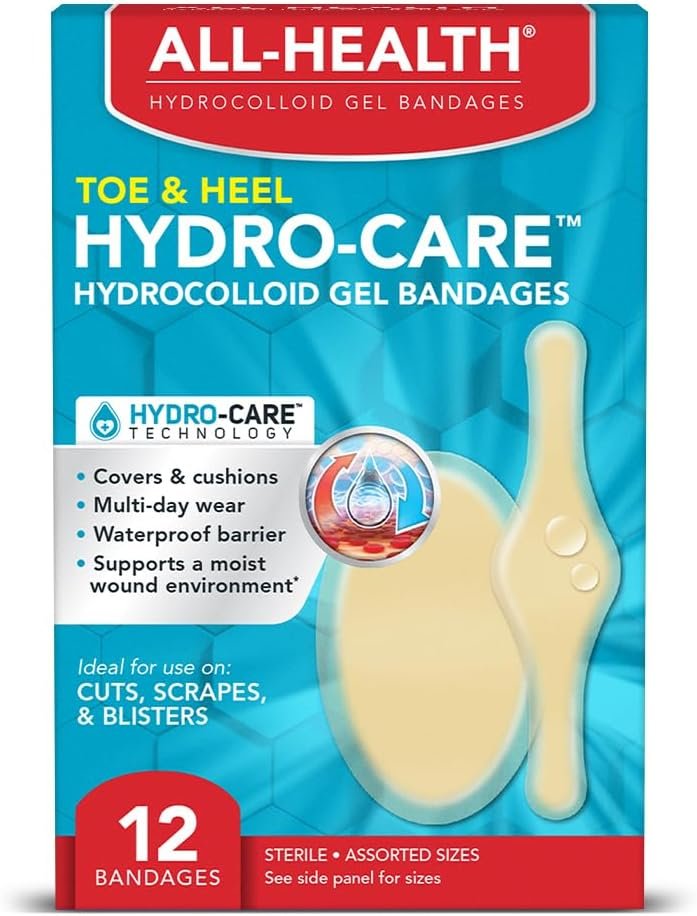 All Health Hydrocolloid Gel Bandages, Assorted Sizes, 12 ct | First Aid for Blisters or Wound Care - Product Image