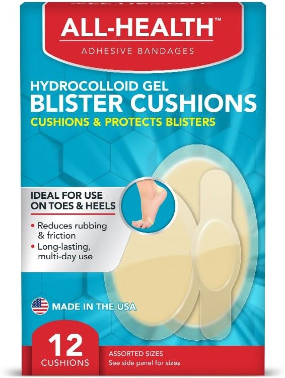 All Health Extreme Hydrocolloid Gel Blister Cushion Bandages, Assorted Sizes Variety Pack, 12 ct | Protection Against Rubbing and Friction for Blisters - Product Image