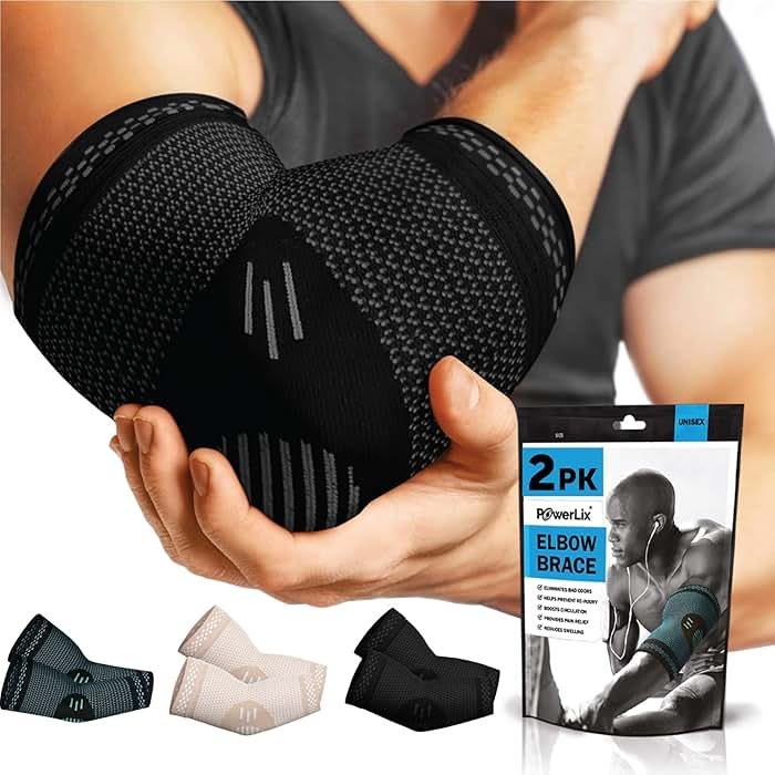 POWERLIX 2Pack Elbow Orthopedic Brace Compression Support (Pair) - Elbow Sleeve for Tennis, Golfer’s, Bursitis, and Sprains, Arthritis, Tendonitis. Pain Relief(Black, L) - Product Image